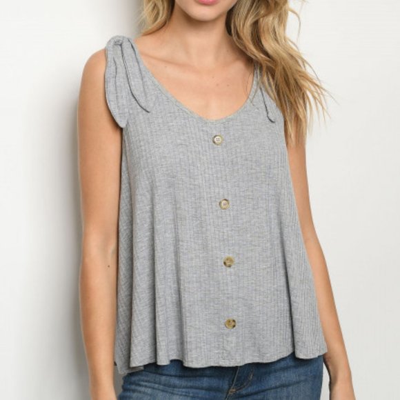 GREY RIBBED TANK TOP - Picture 1 of 6